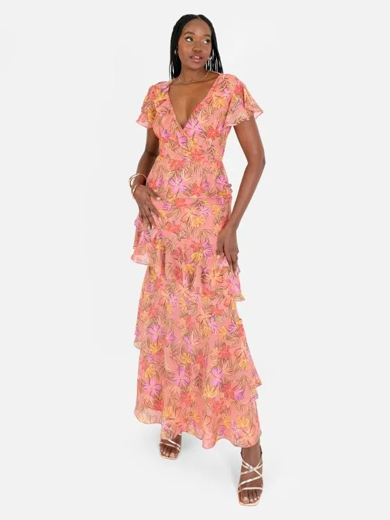 Anaya With Love Recycled Floral Lace Up Back Chiffon Maxi Dress