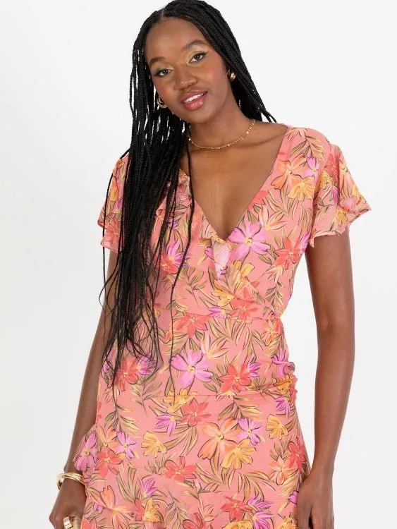 Anaya With Love Recycled Floral Lace Up Back Chiffon Maxi Dress