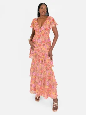 Anaya With Love Recycled Floral Lace Up Back Chiffon Maxi Dress