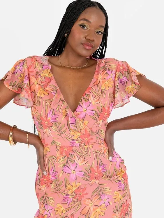 Anaya With Love Recycled Floral Lace Up Back Chiffon Maxi Dress