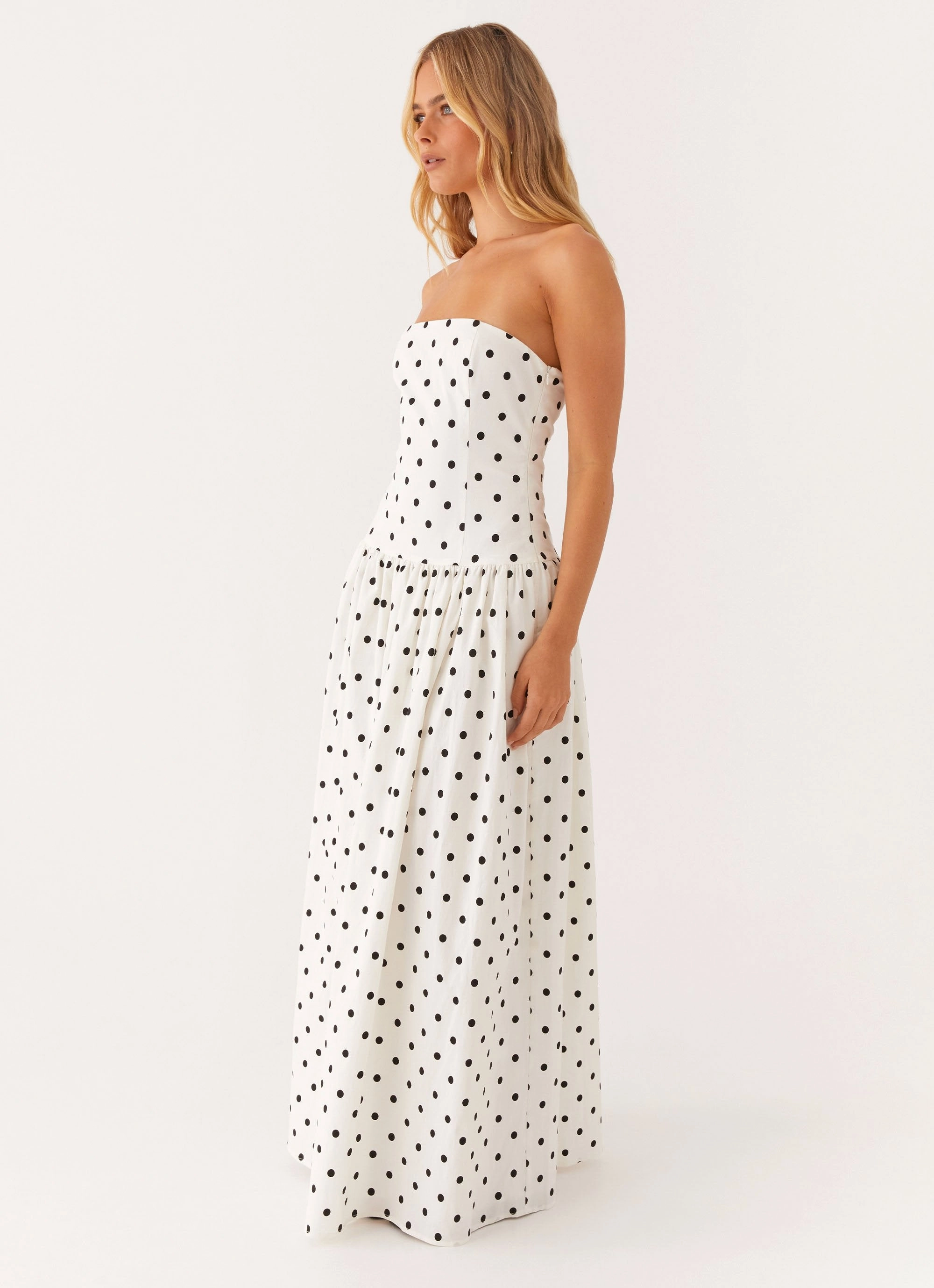 Clean Grace Silk Shine Andorra Maxi Dress - White Polkadot