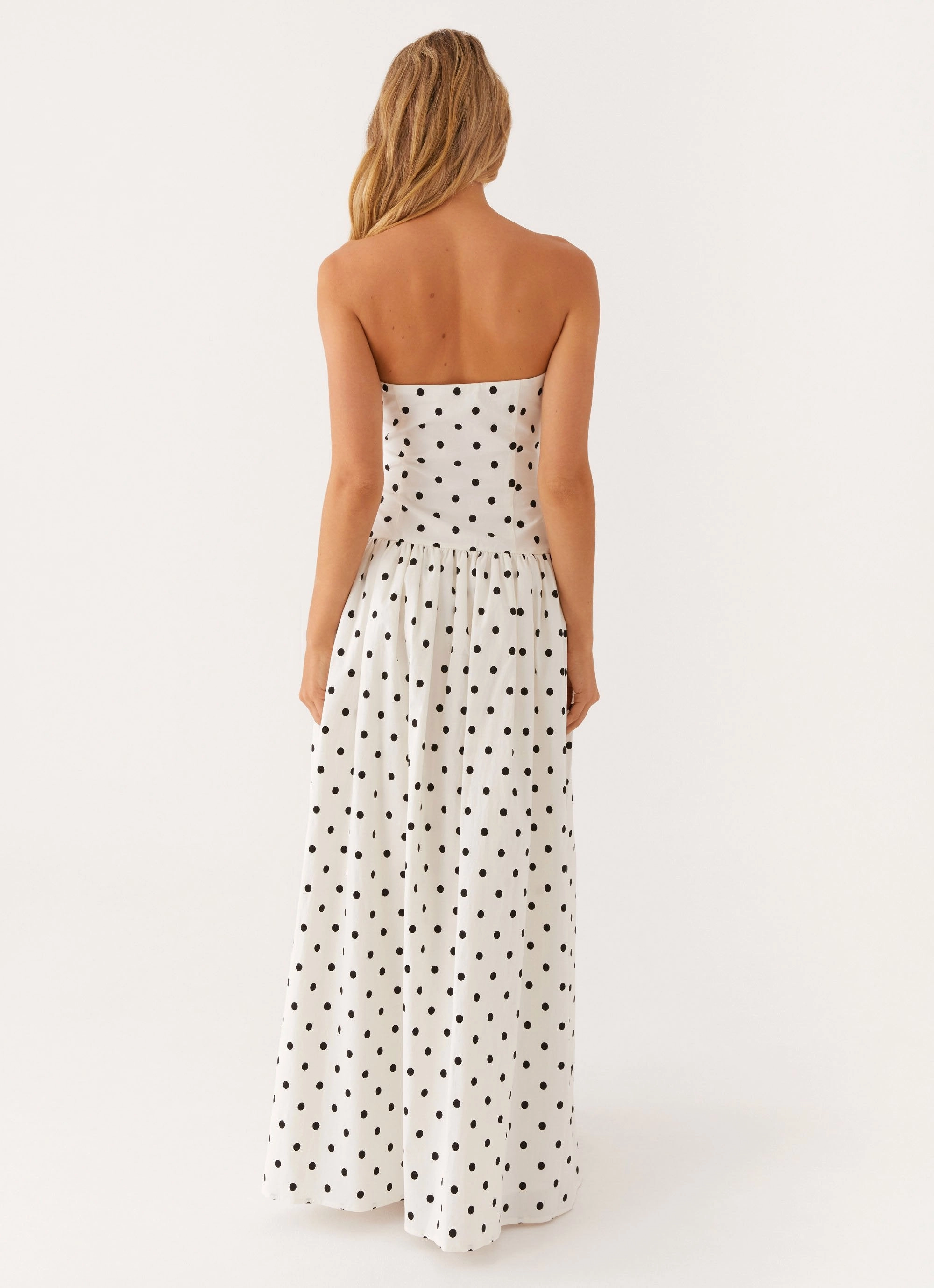Andorra Maxi Dress - White Polkadot Luxury Feel