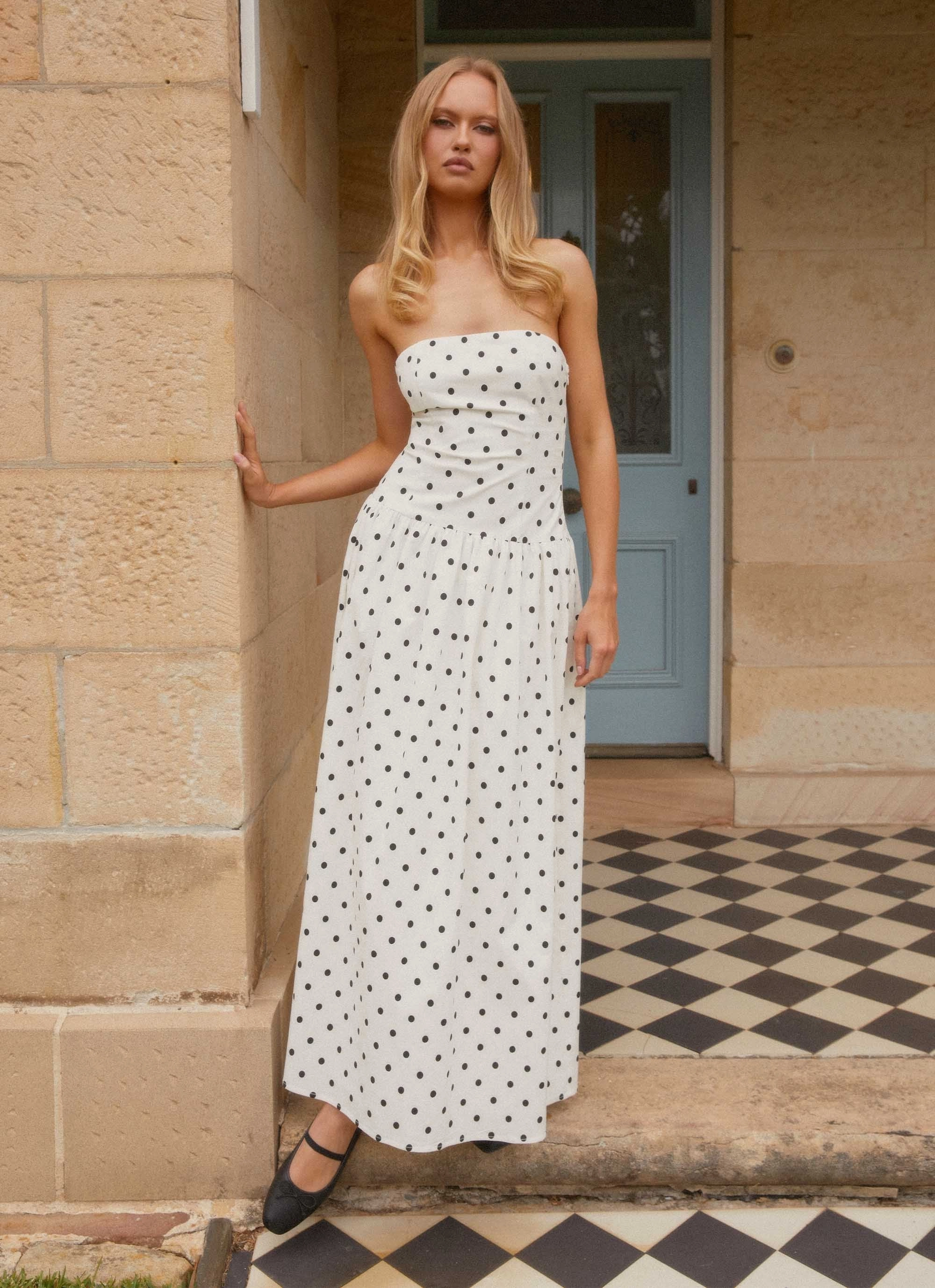 Andorra Maxi Dress - White Polkadot Easy Pick