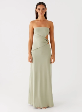 Anetta Maxi Dress - Sage Flattering Waist Design Anetta Maxi Dress - Sage Saturated Hue
