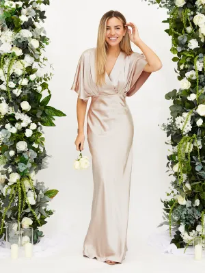 Angel Sleeve Maxi Satin Dress / Champagne Gothic look Angel Sleeve Maxi Satin Dress / Champagne Pure Vibes Slim Shape