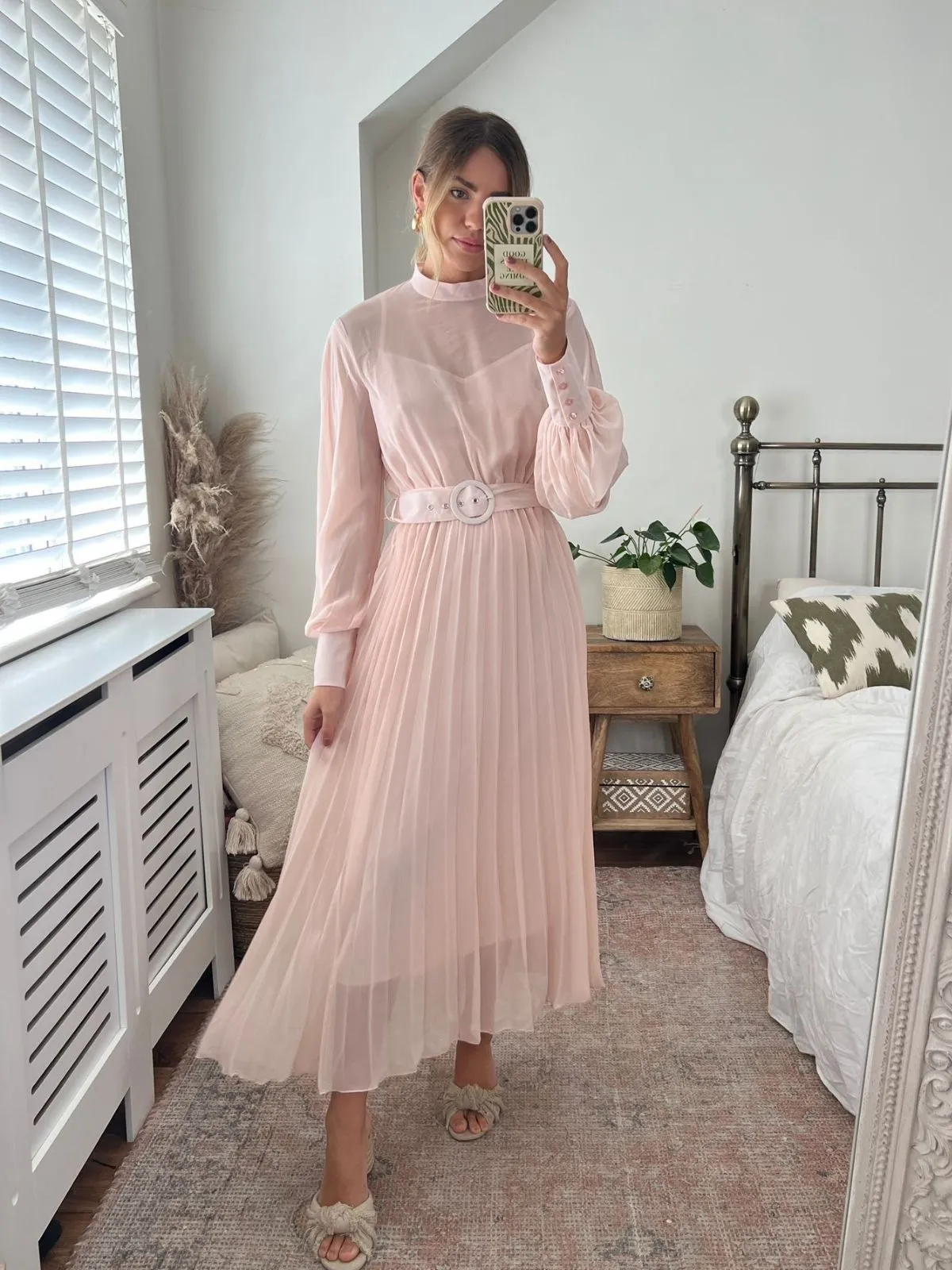 Style Ease Soft Volume Angelina High Neck Pleated Dress / Blush