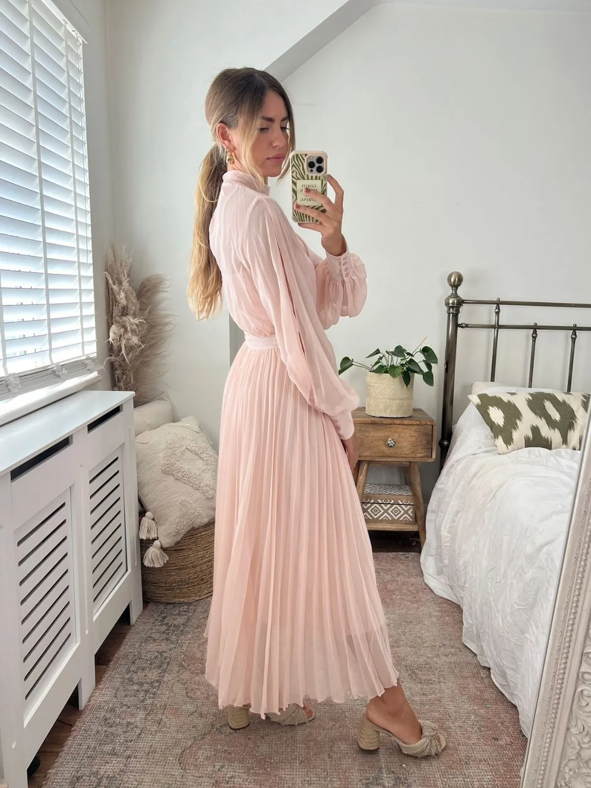 Angelina High Neck Pleated Dress / Blush Comfortable and Soft Unique Cut
