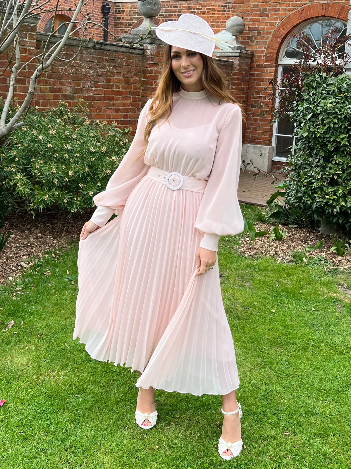 Angelina High Neck Pleated Dress / Blush Travel Fit
