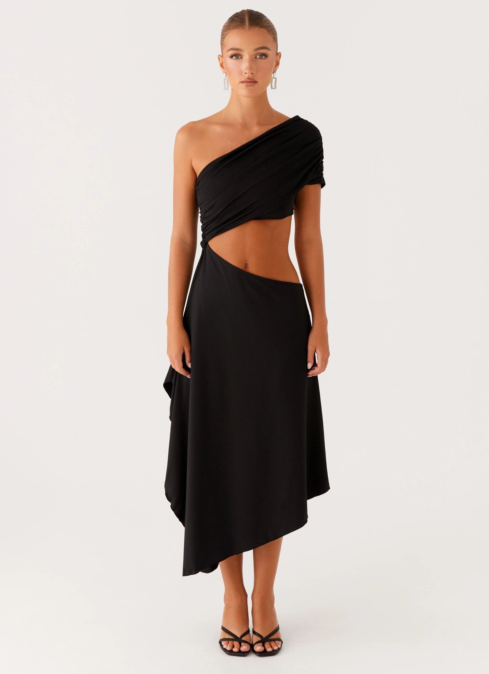 Angelina Asym Midi Dress - Black Trendy summer outfit