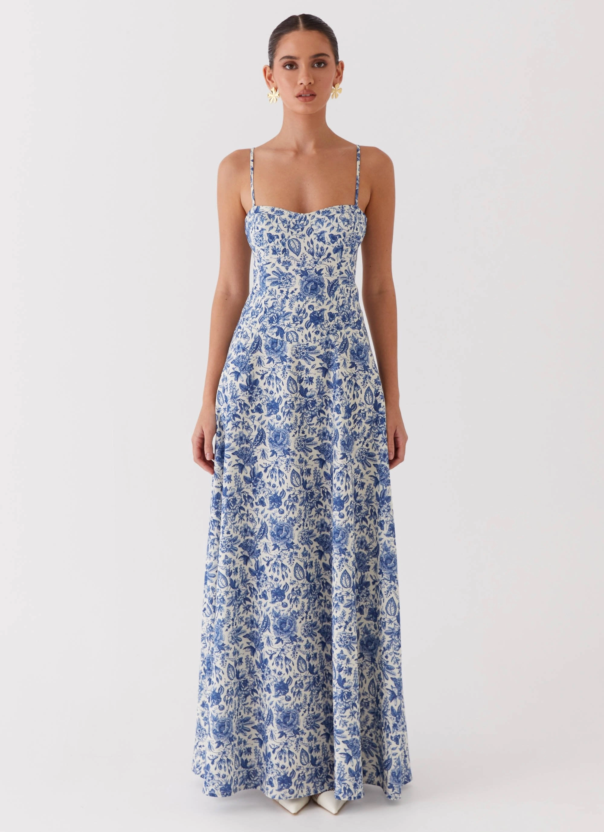 Comfy Comfort Natural Wrap Angelina Linen Maxi Dress - Blue Paisley