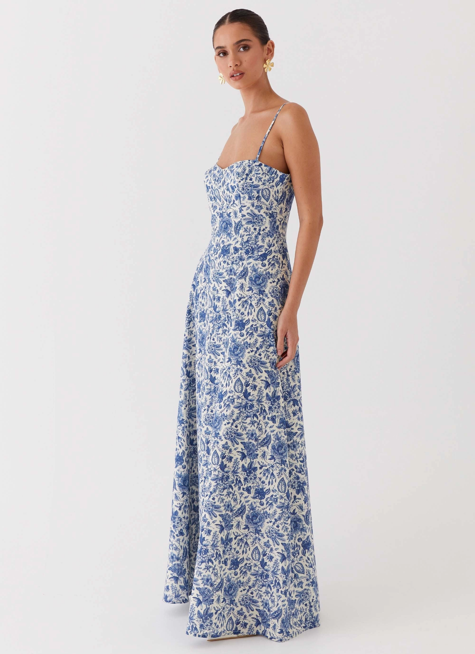Angelina Linen Maxi Dress - Blue Paisley Smooth Shape