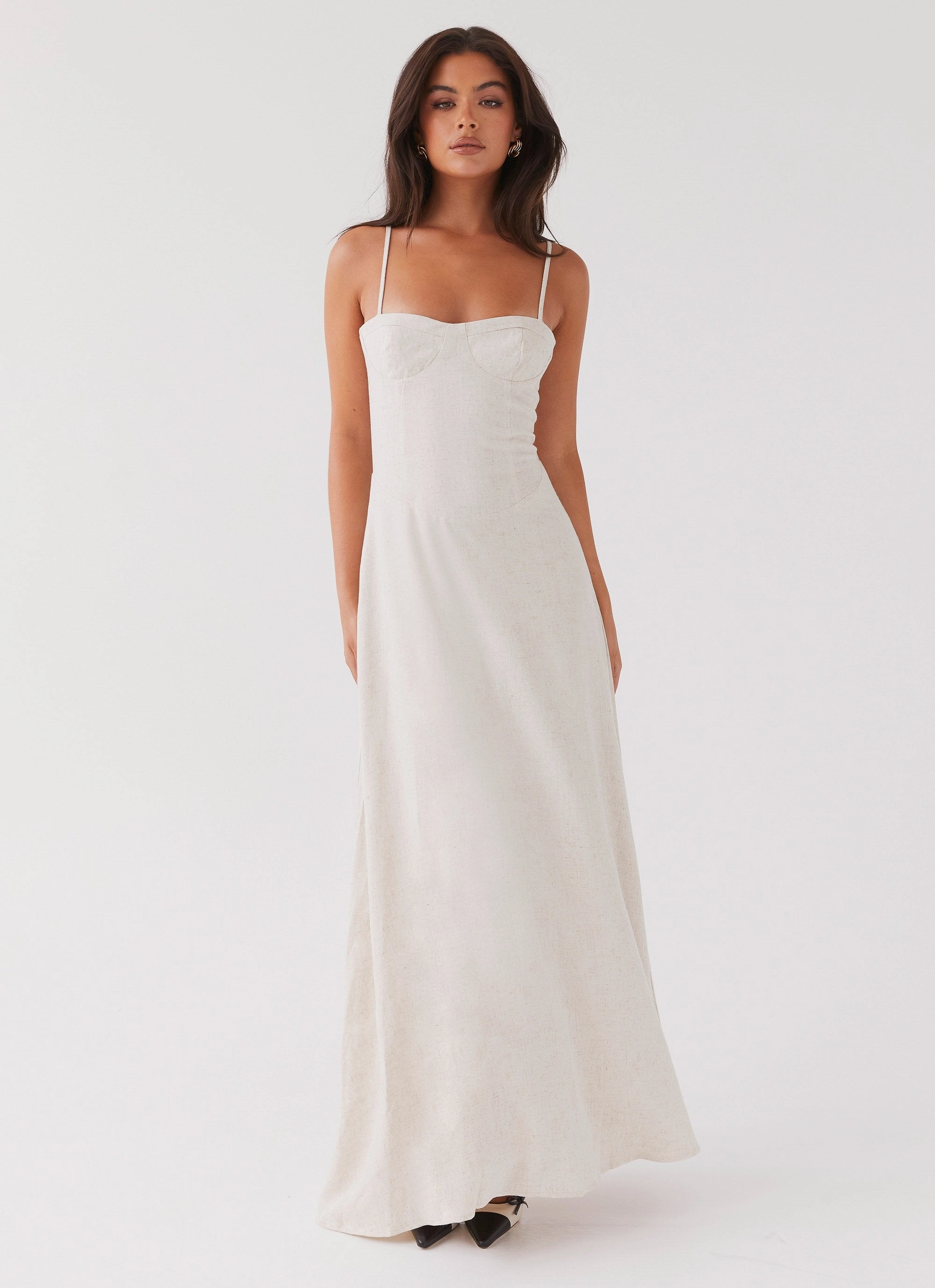 Angelina Linen Maxi Dress - Oatmeal Draped-Style Chic Ensemble