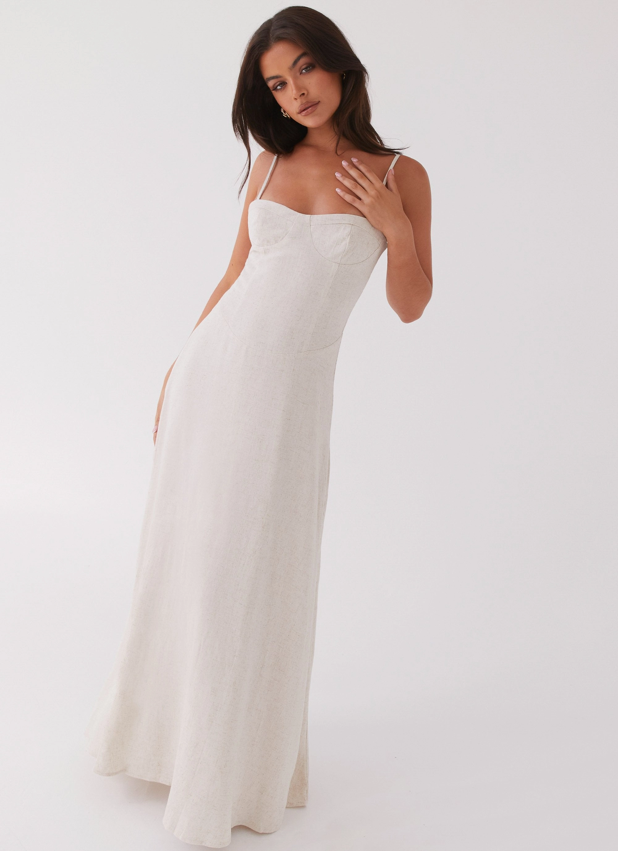 Airy Comfort Angelina Linen Maxi Dress - Oatmeal