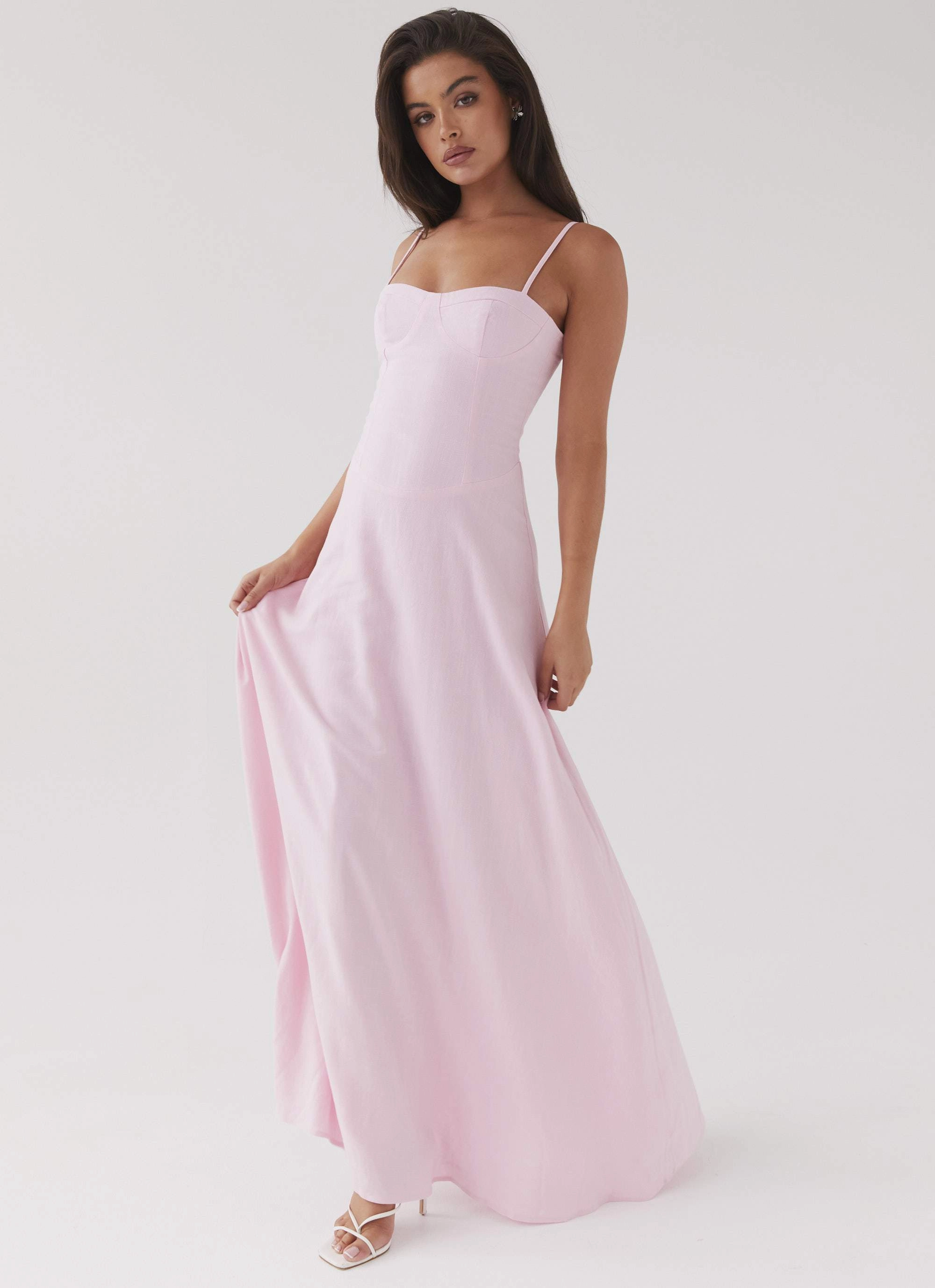 Angelina Linen Maxi Dress - Pink Petal Evening Tone