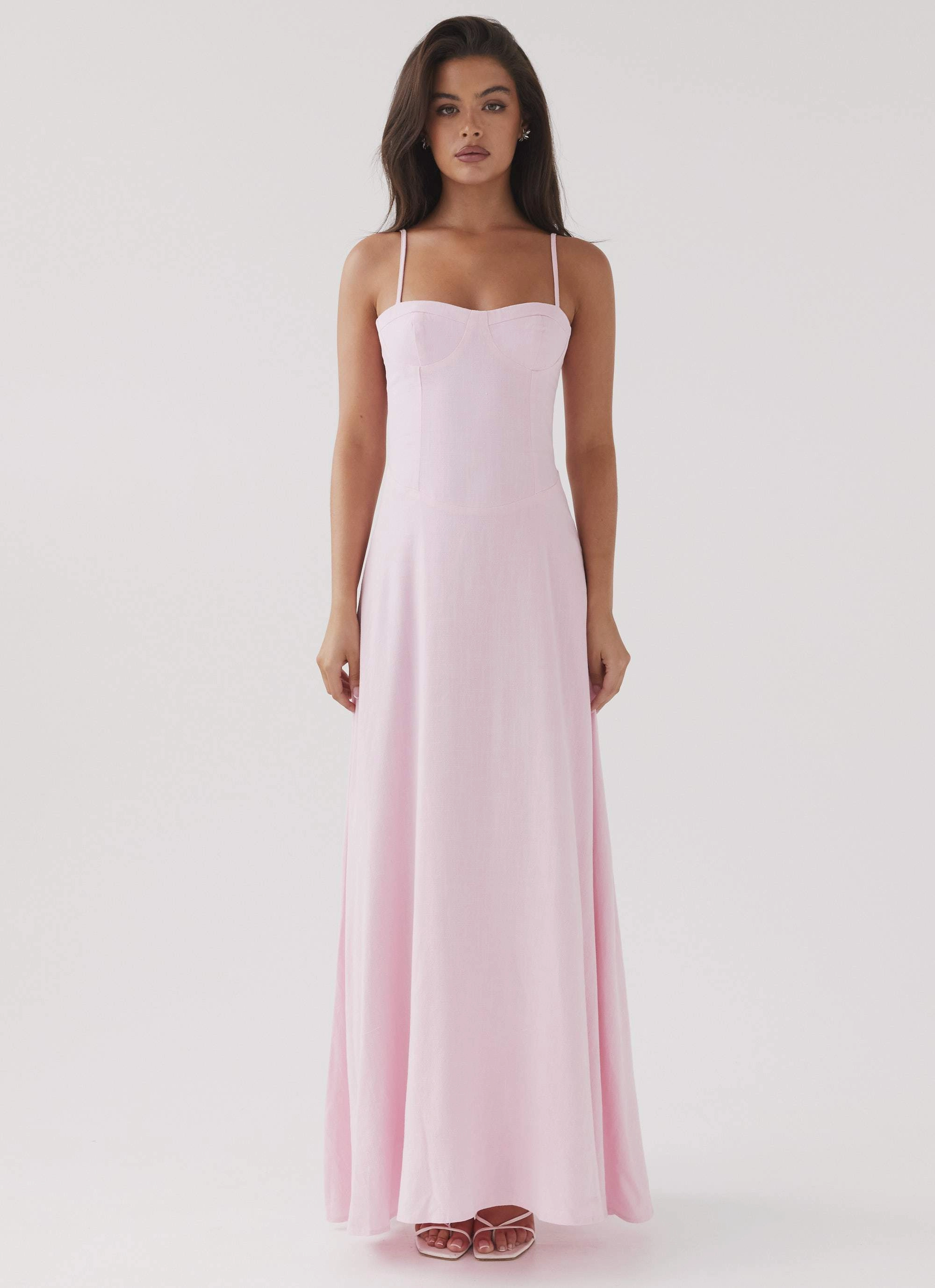 Angelina Linen Maxi Dress - Pink Petal Work-Ready Look Elegant Layers