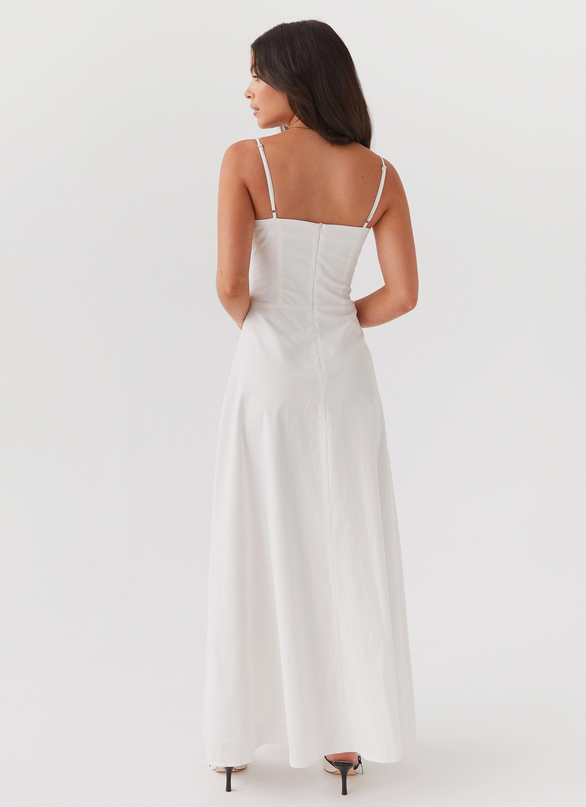 Angelina Linen Maxi Dress - White Grace Soft