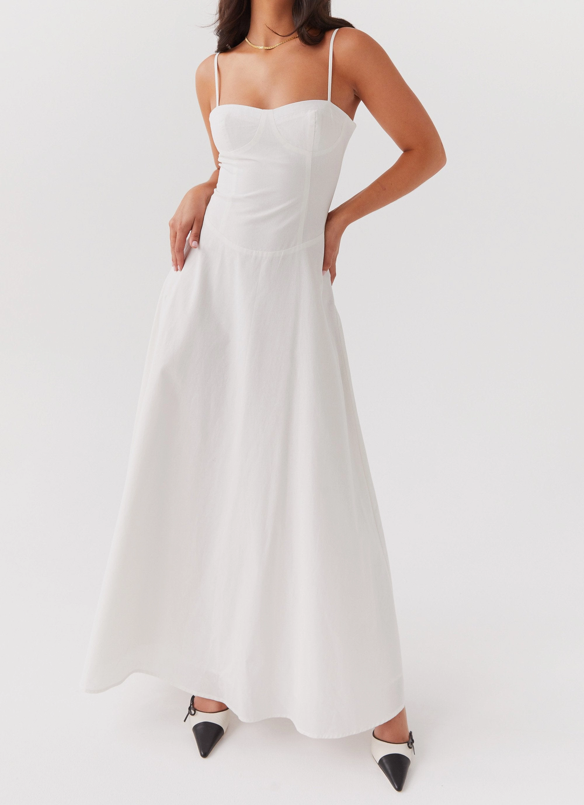 Angelina Linen Maxi Dress - White Chilly Wear Minimal Detail