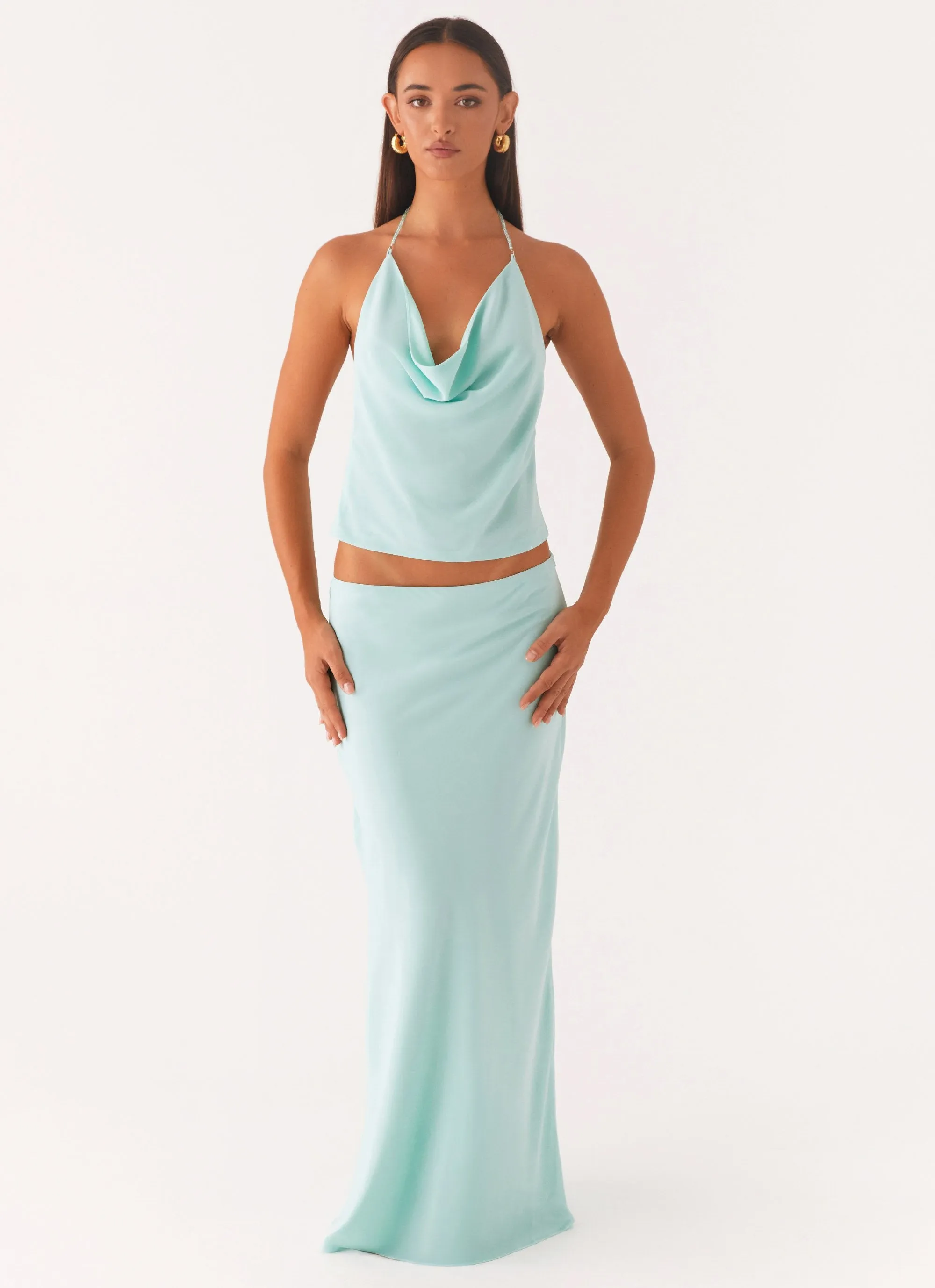 Cuffed hem Another Life Chiffon Maxi Skirt - Pale Blue