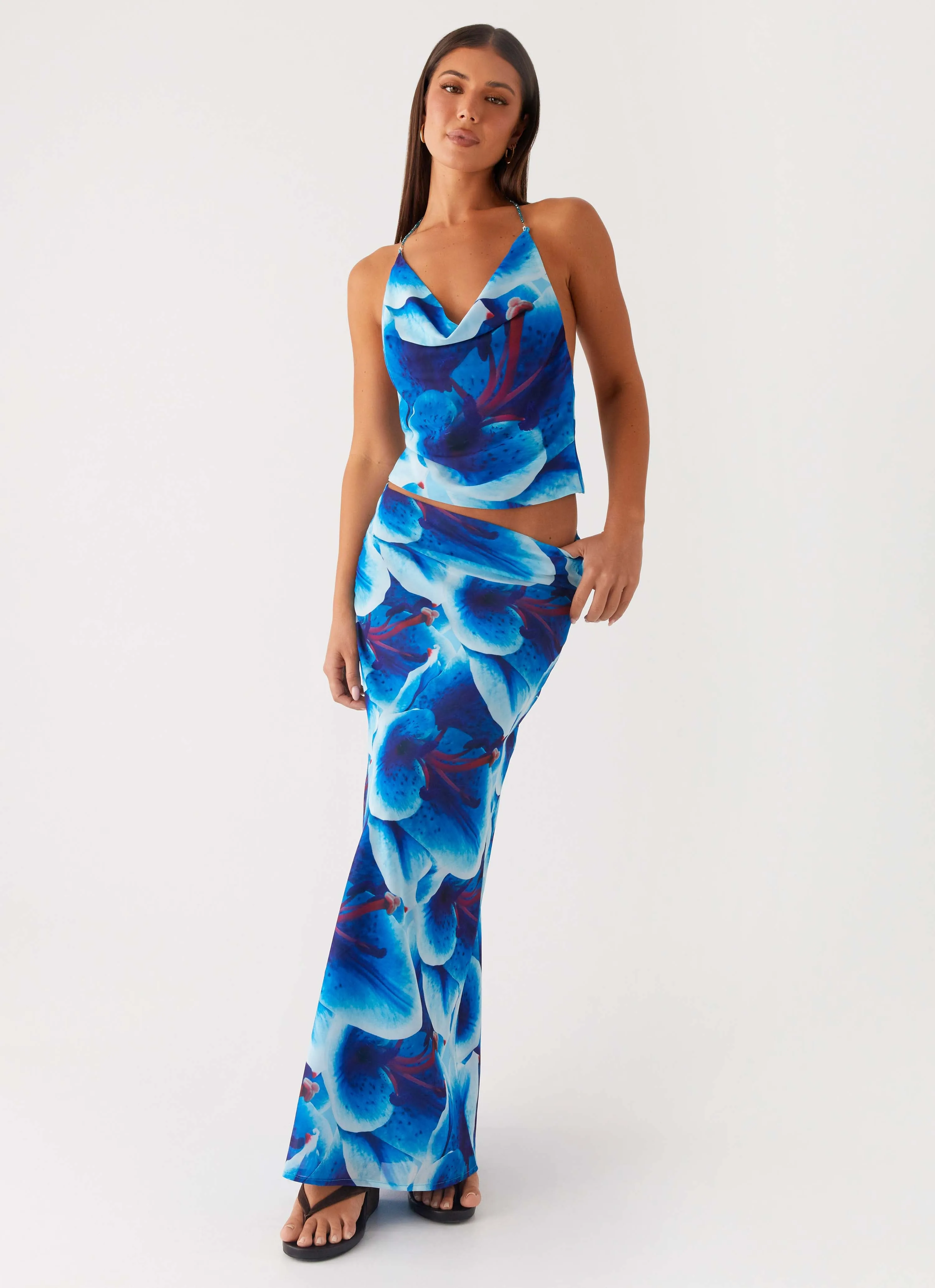 Style Essential All Season Wear Another Life Chiffon Maxi Skirt - Turquoise Floral