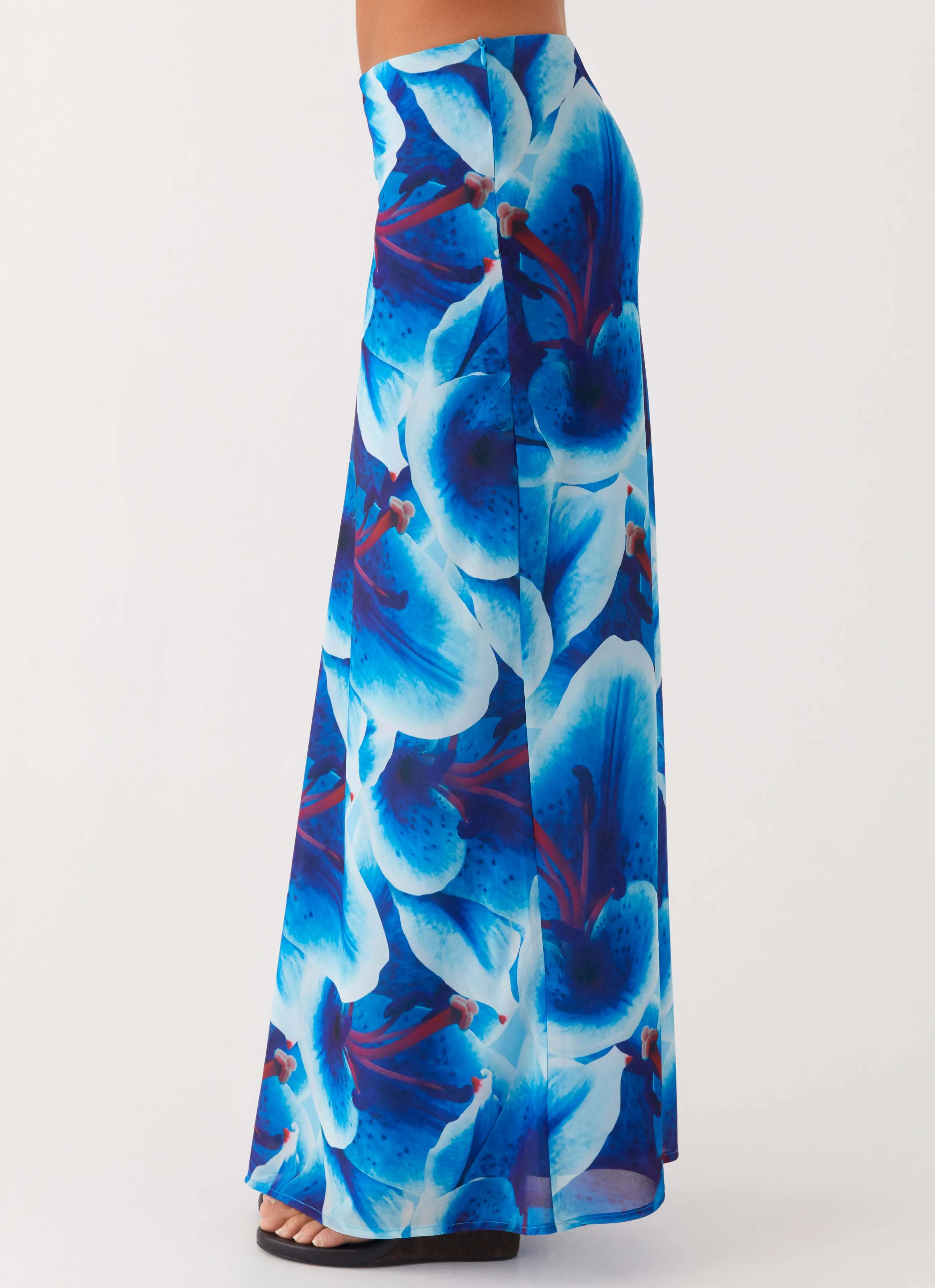 Breezy Look Abstract Motif Another Life Chiffon Maxi Skirt - Turquoise Floral