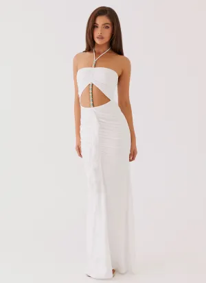 Roll-Up Sleeve Unisex style Serina Ruffle Maxi Dress - White