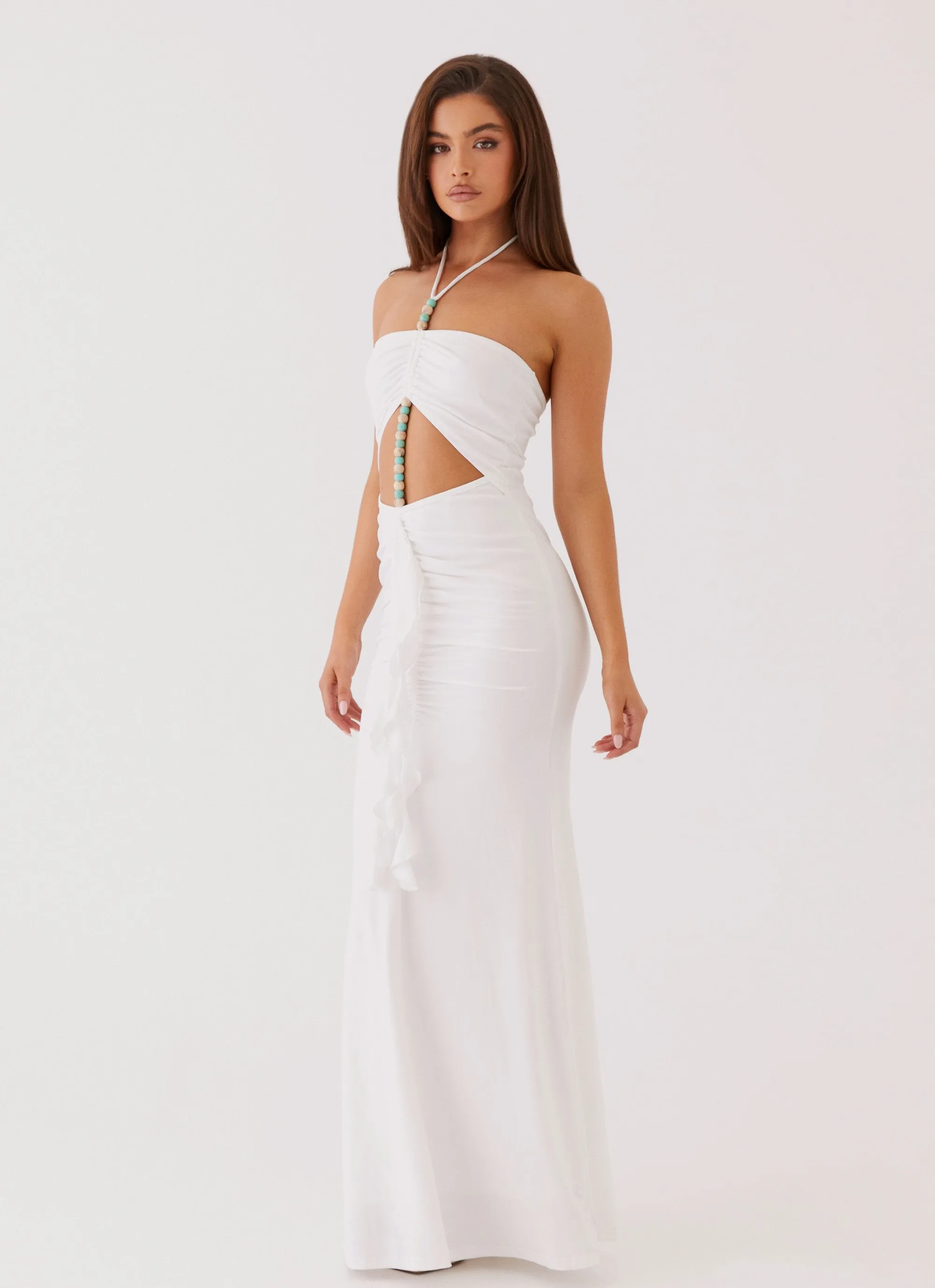 Serina Ruffle Maxi Dress - White EasyCare Fabric