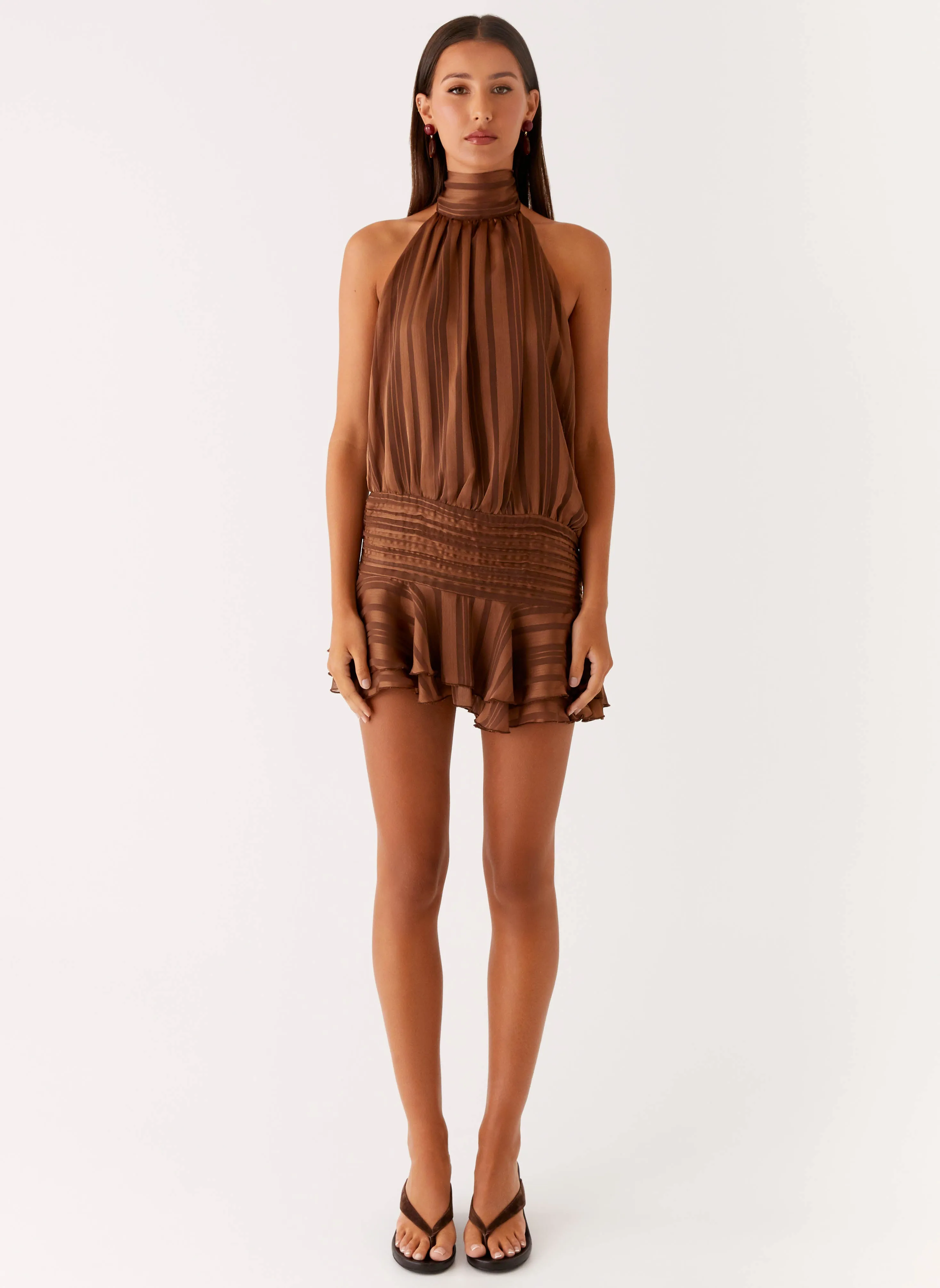 Fast Drying Willow Chiffon Mini Dress - Chocolate