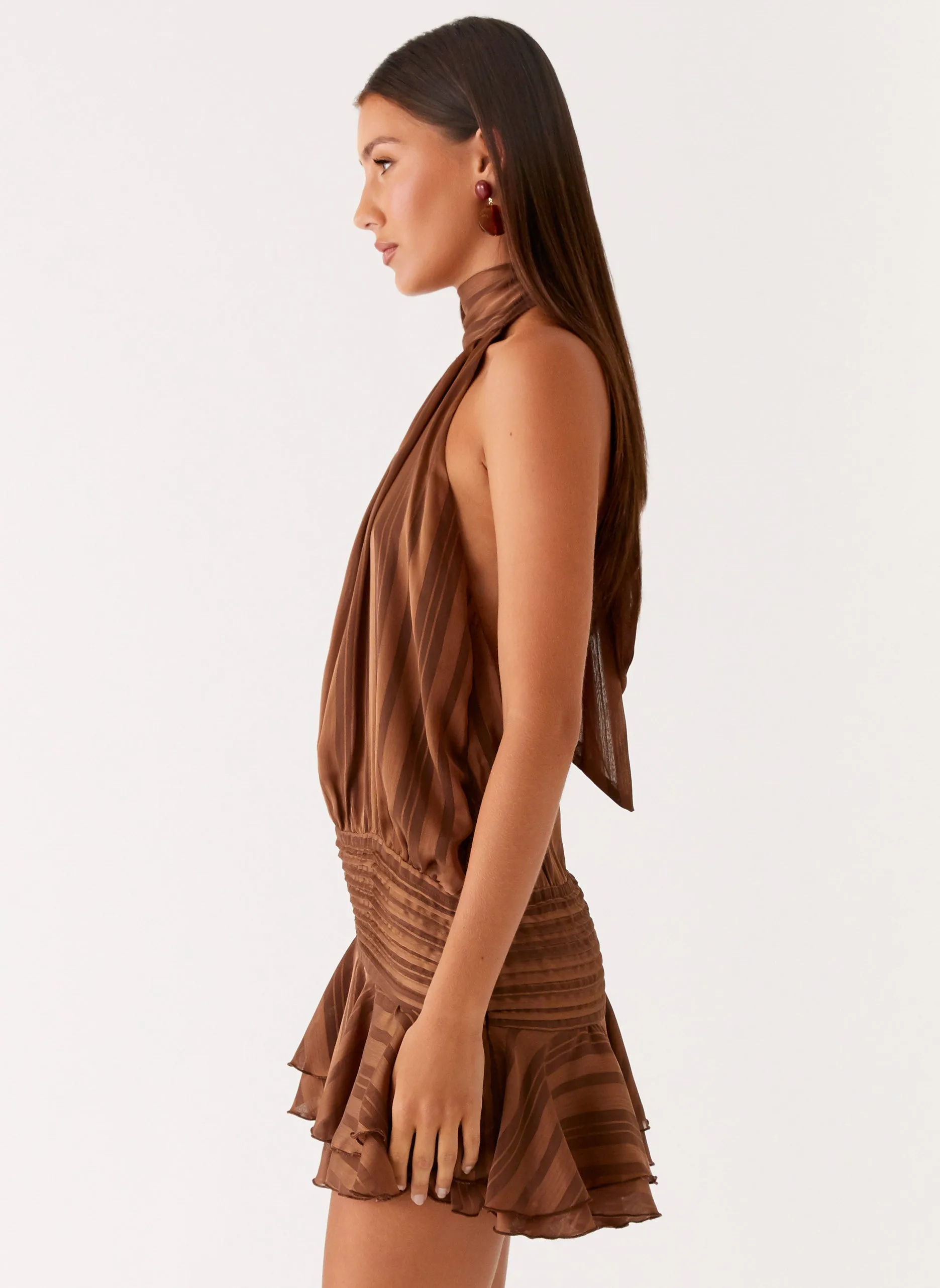 Non Iron Country Escape Willow Chiffon Mini Dress - Chocolate