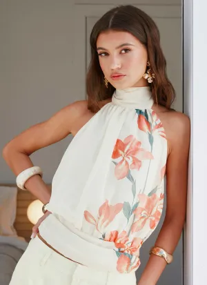 anti pill coating Romelia Halter Top - Siena Floral Thermal Regulating Design Romelia Halter Top - Siena Floral