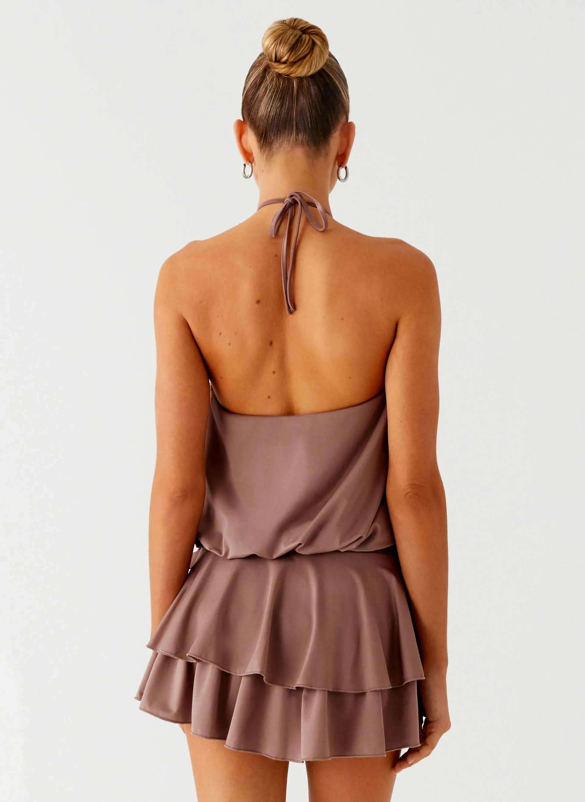 Dopamine Belt Mini Dress - Taupe Neutral Shade