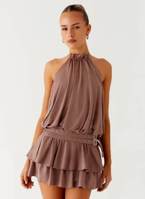 Anti-pilling Dopamine Belt Mini Dress - Taupe Dopamine Belt Mini Dress - Taupe Ergonomic Back Panel