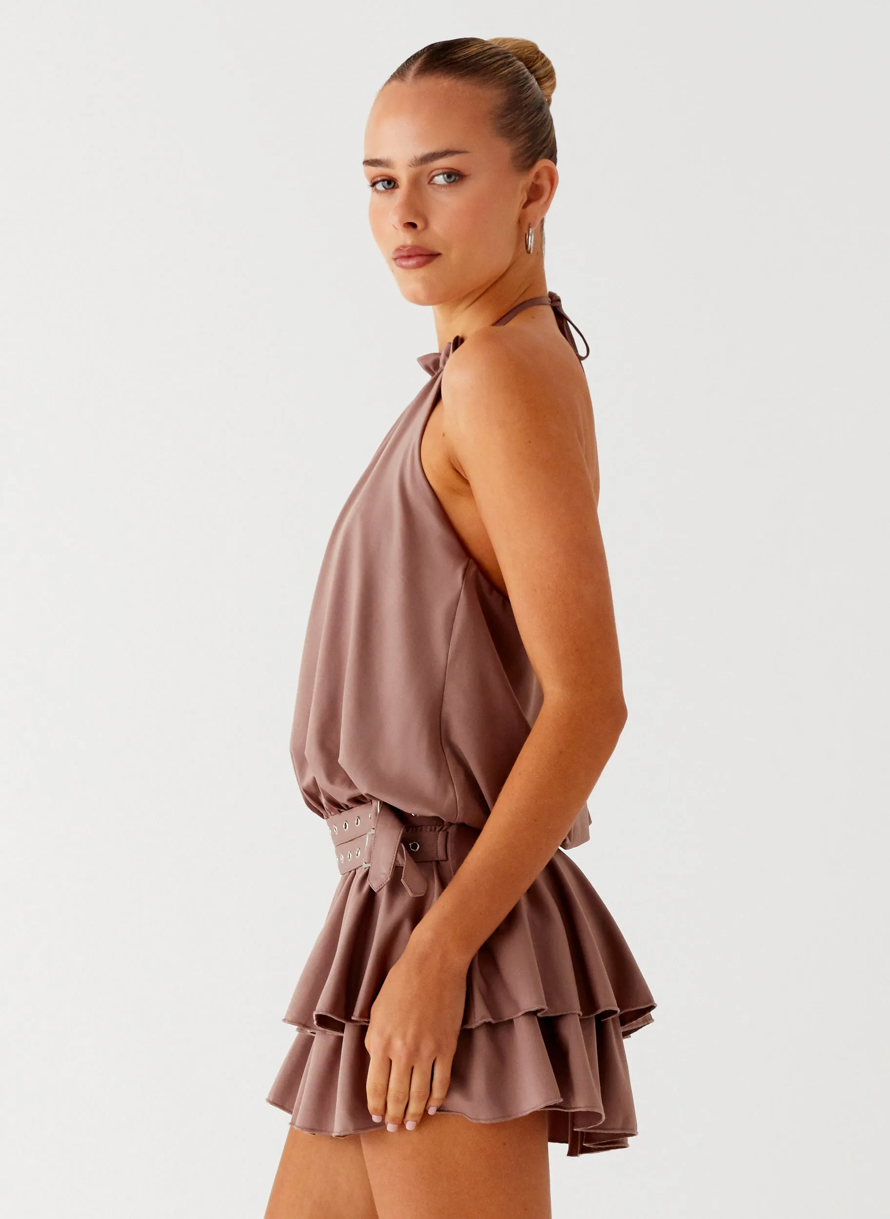 Lightweight Layers Sustainable production Dopamine Belt Mini Dress - Taupe