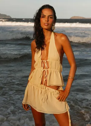 Anti Pilling Surface Dione Halter Top - Pastel Yellow Dione Halter Top - Pastel Yellow Cozy Blouse