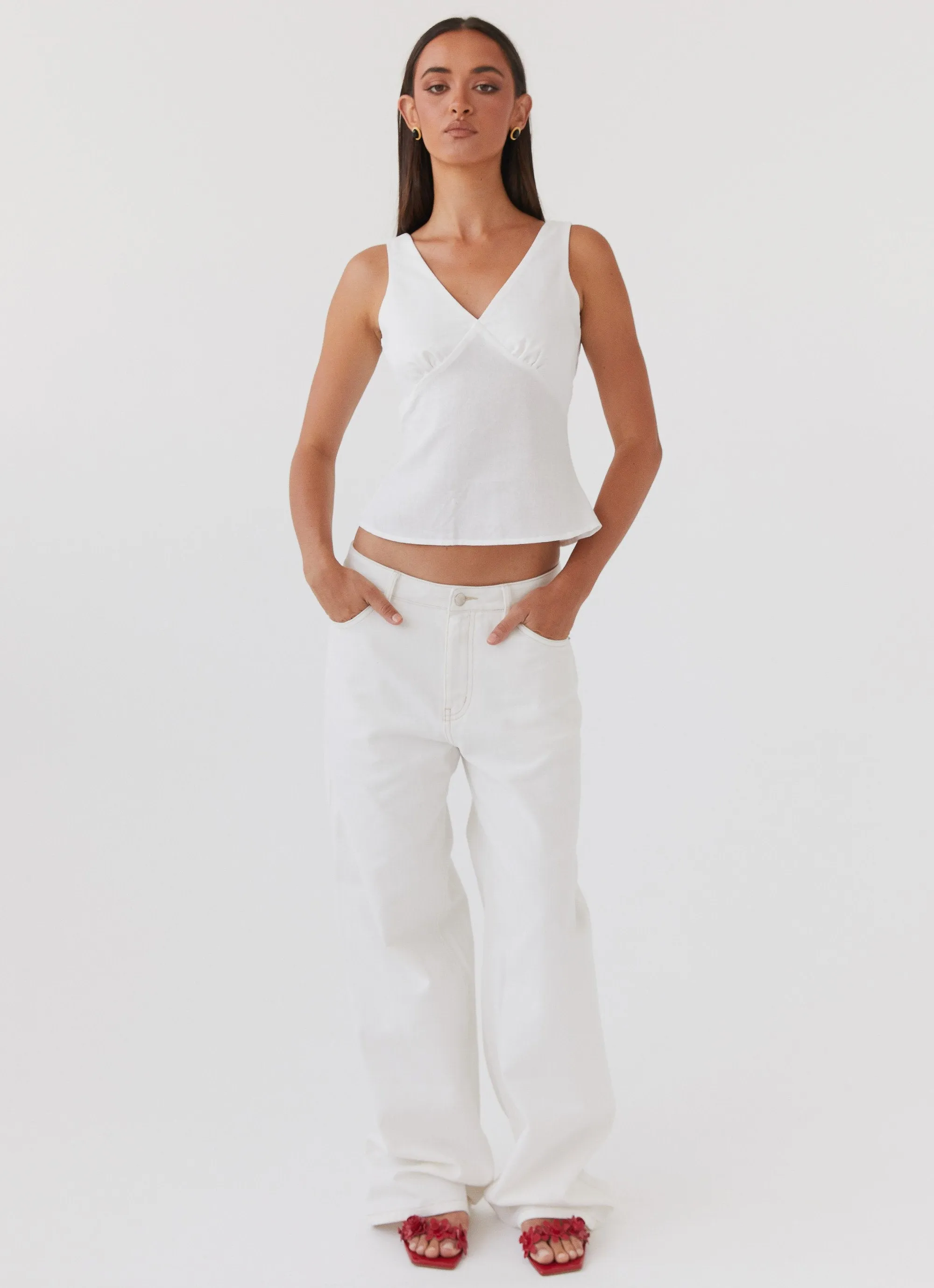 Nori Linen Top - White Low Profile Seaming HoodedVersion