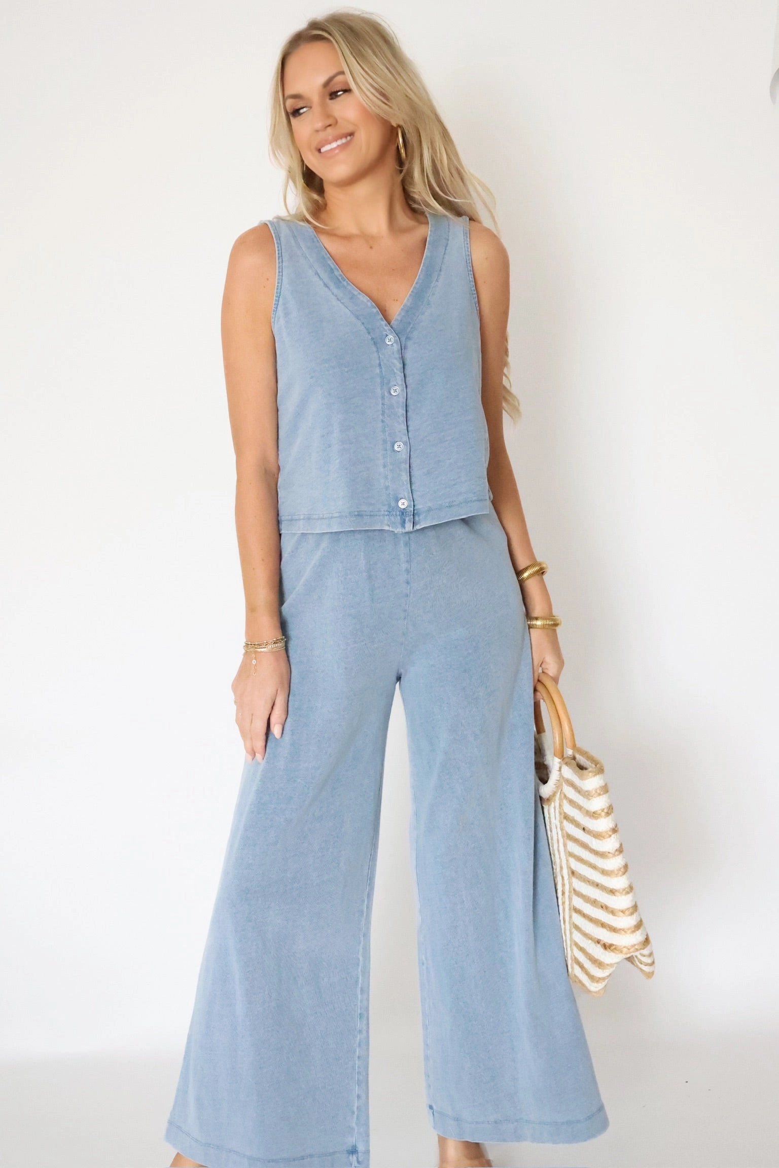 BreathableFabricTech DoubleLayeredCollar Solace Jersey Denim Tank