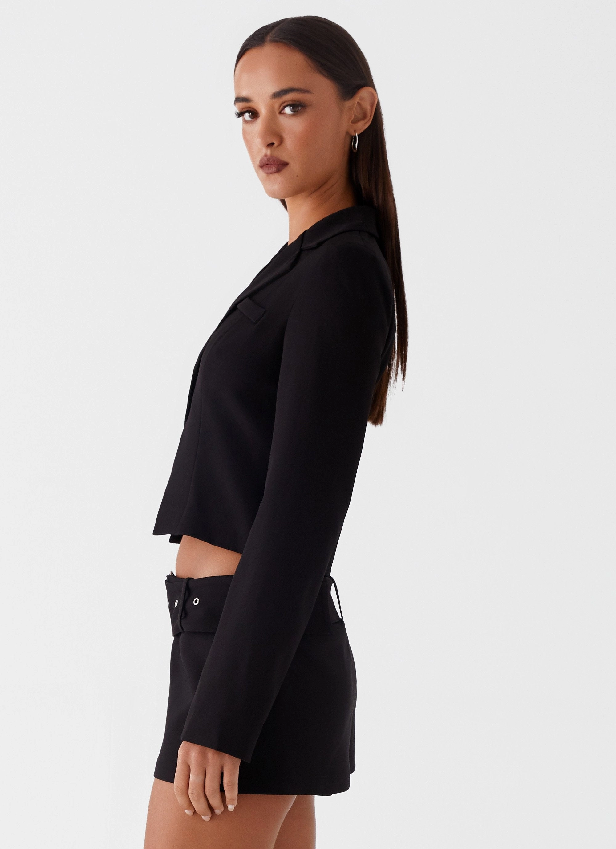 Lynden Blazer Top - Black High Neckline Structure