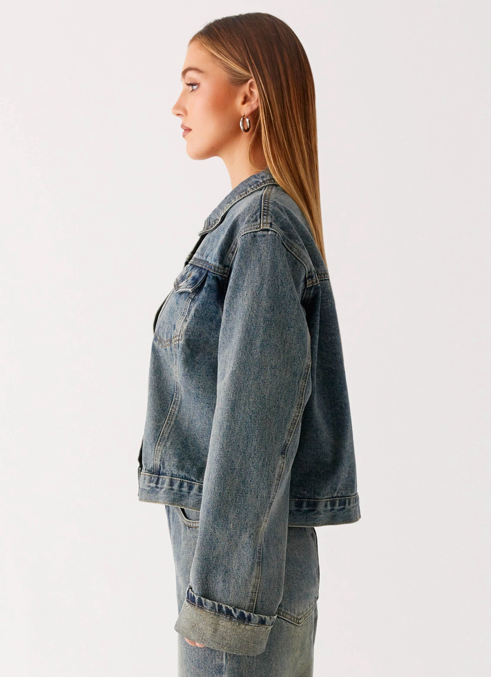 Outdoor Style Staple Abrasion Resistant Edges Back Again Oversized Denim Jacket - Dirty Wash
