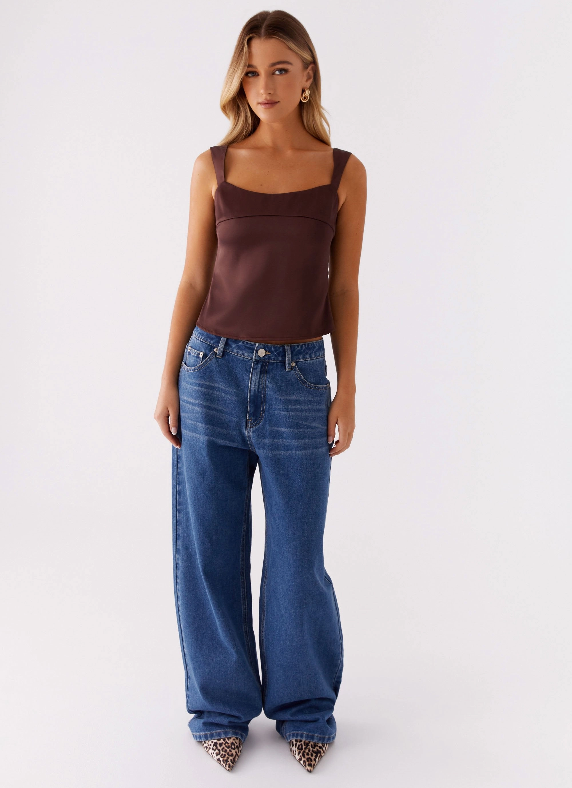 StainRepellentCoating Lylah Satin Top - Brown