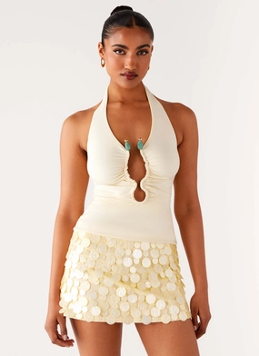 Anti Static Material Diego Halter Top - Yellow Diego Halter Top - Yellow Yarn Dyed Pattern Cloth Thermal Insulation Layer