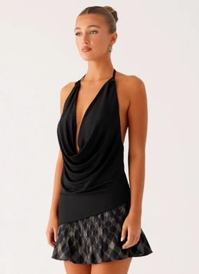 Antibacterial Fiber Dasha Cowl Top - Black Dasha Cowl Top - Black Mesh Panel Details VentilatedBackPanel