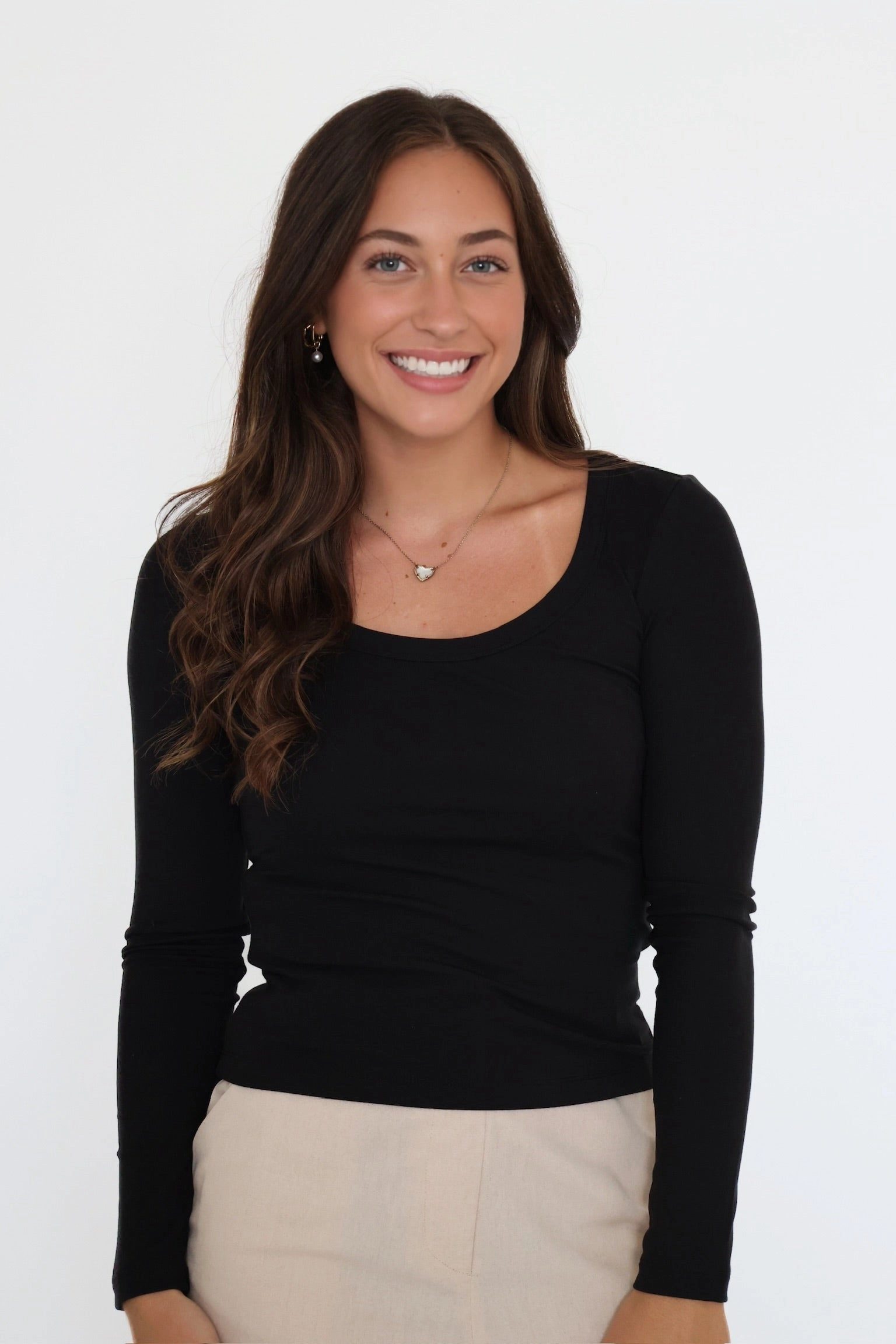 Second Skin Scoop Neck Top - Black SnagResistant Fabric Resilient Elasticity