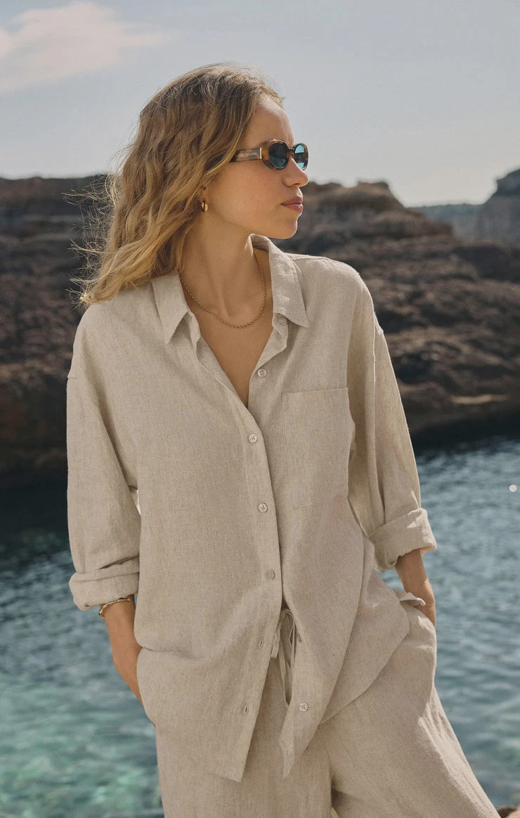 Alfie Linen Button Up - Flax Reinforced Shoulder Seams SeamlessConstruction