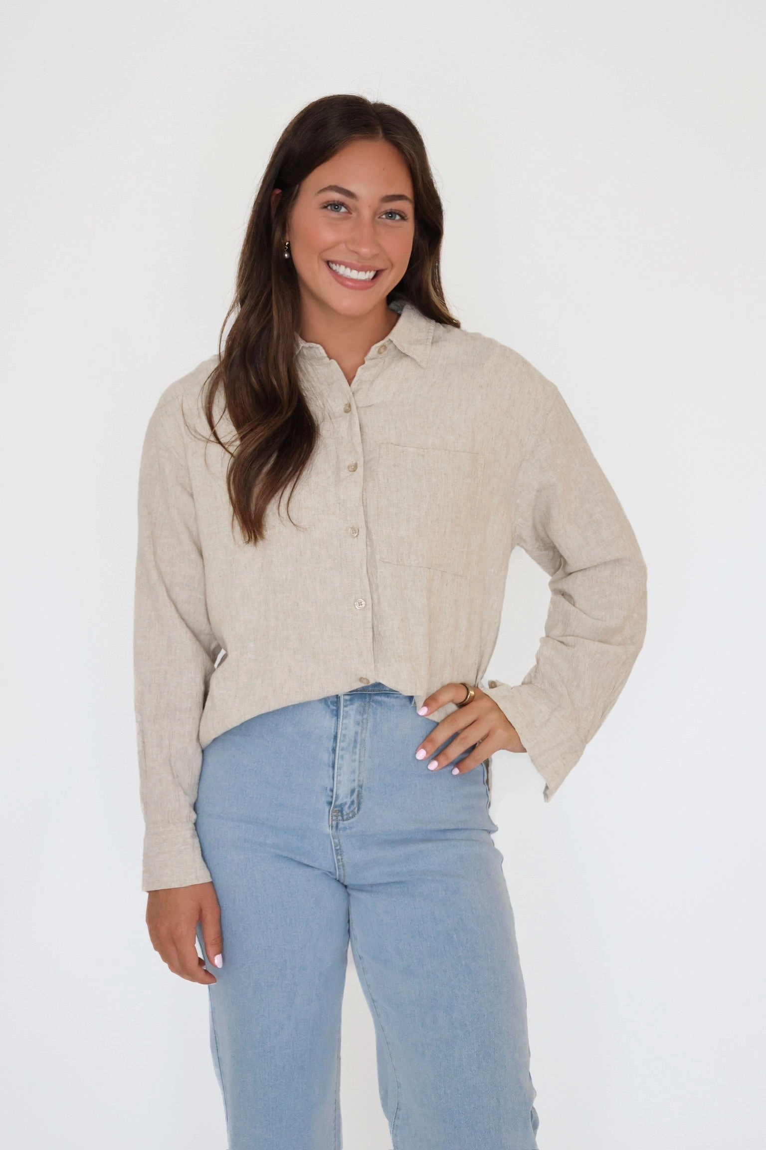 Alfie Linen Button Up - Flax LoopwheelFabric CompressionFit