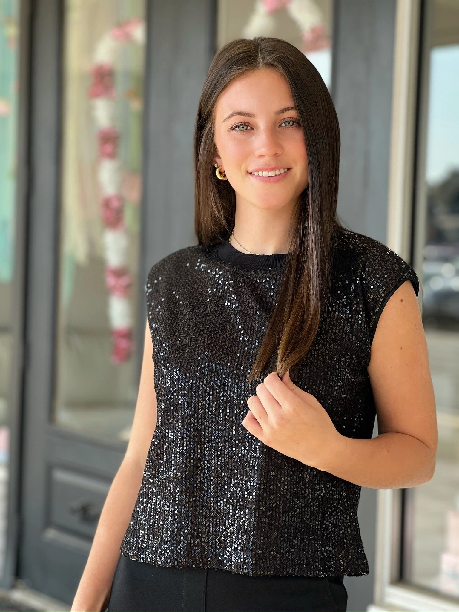 Adjustable Collar System Fitted Blouse Blair Sequin Tank (FINAL SALE)