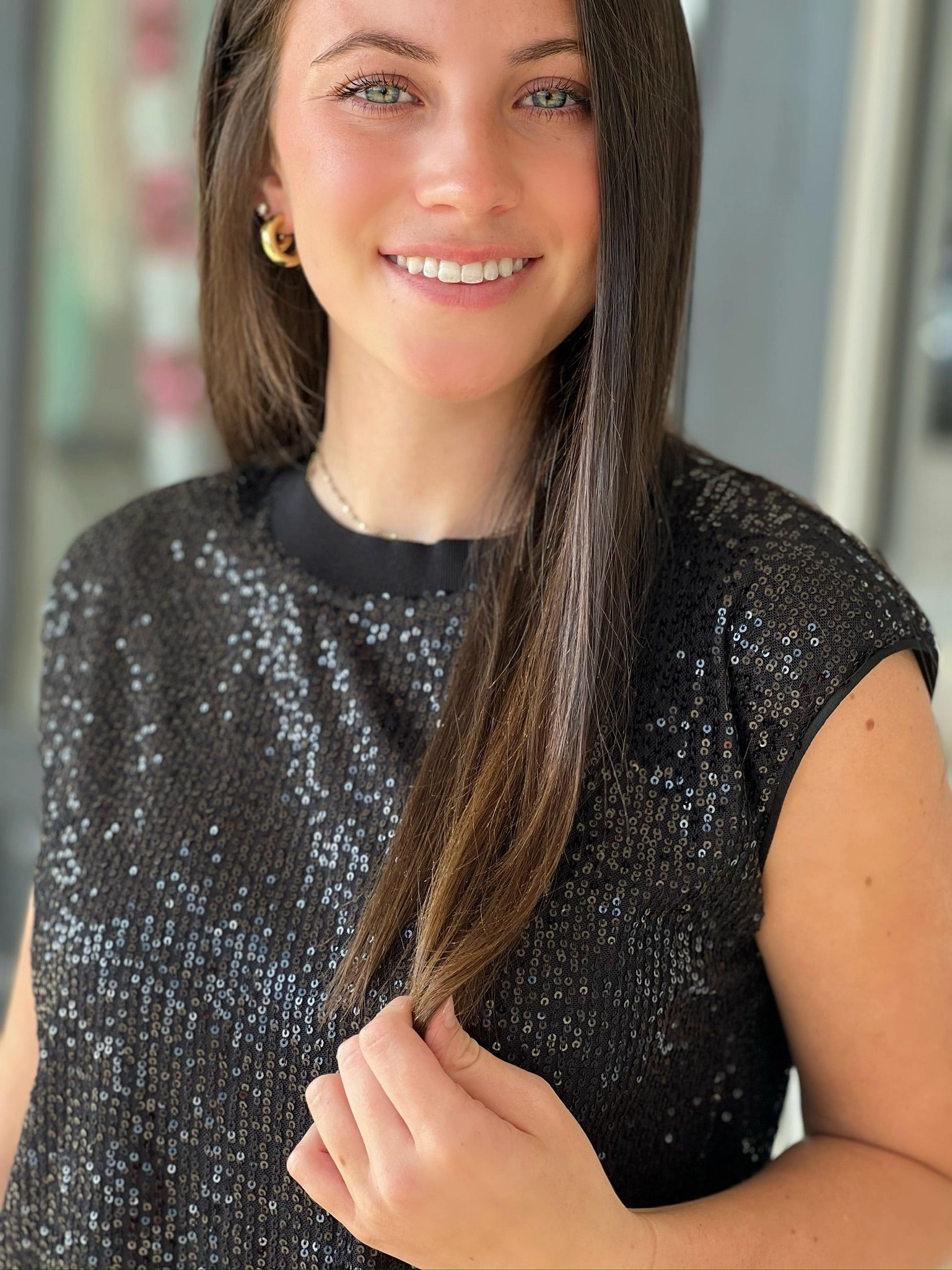 Blair Sequin Tank (FINAL SALE) Ribbed Hem Finish