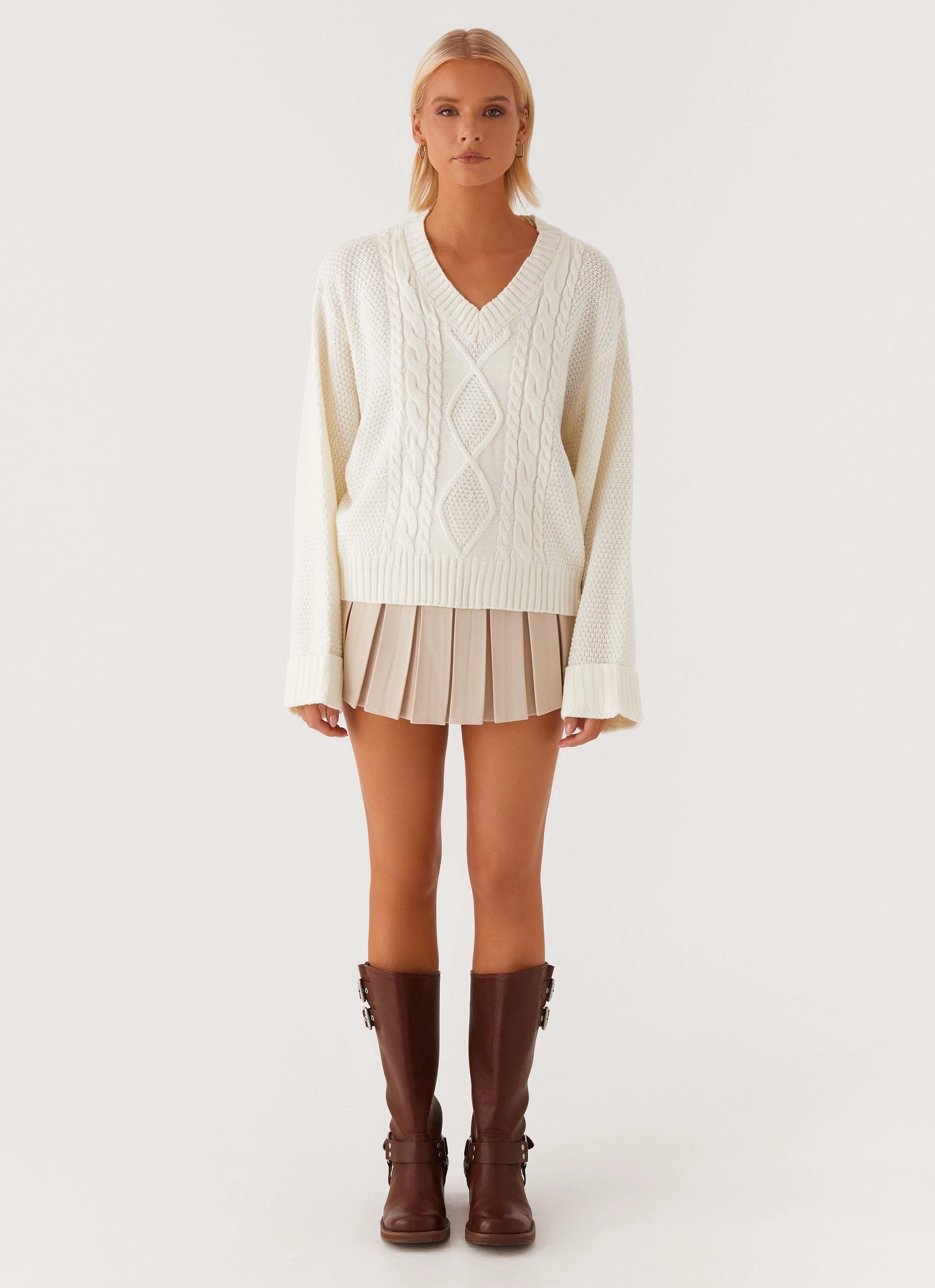 Layered Look LayeredCollar Play Pretend Knit Jumper - Ivory