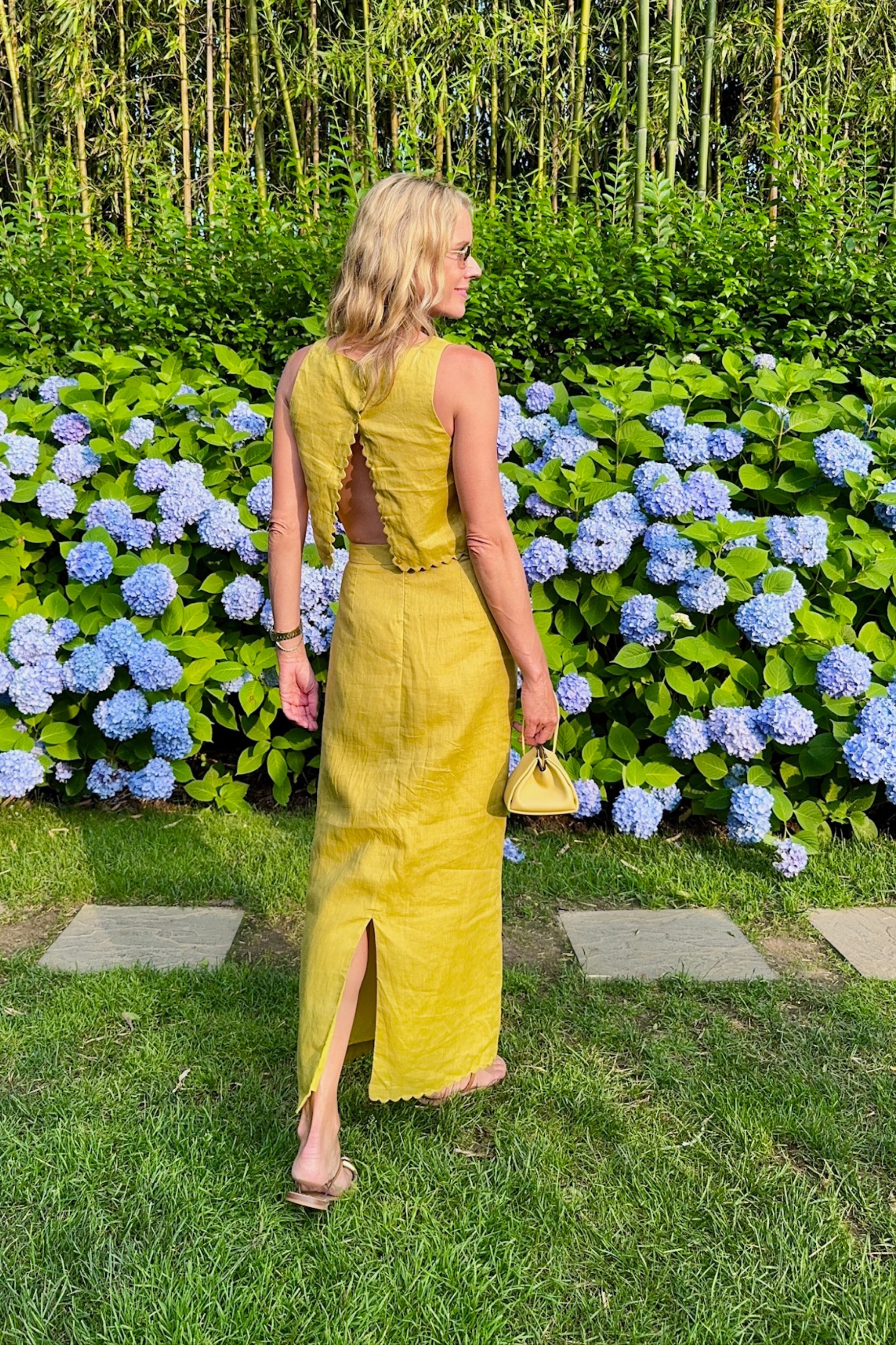 MASON'S DAUGHTER | Ella Scallop Top, Chartreuse Linen Garment Washed FadeResistant Finish