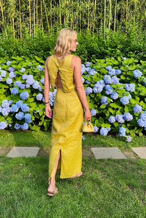 MASON'S DAUGHTER | Ella Scallop Top, Chartreuse Linen Garment Washed FadeResistant Finish