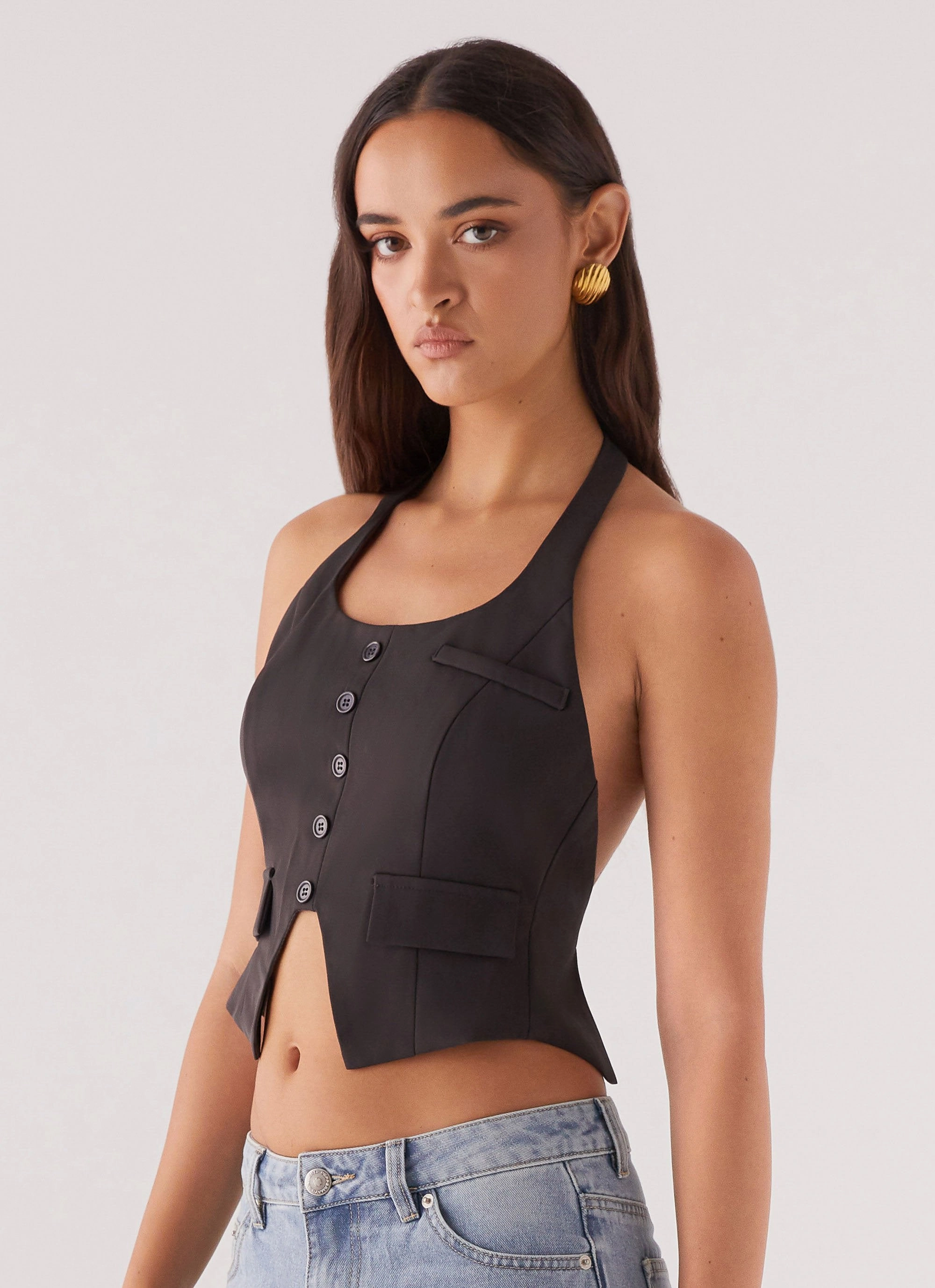 Kendra Backless Vest - Black Brushed Interior