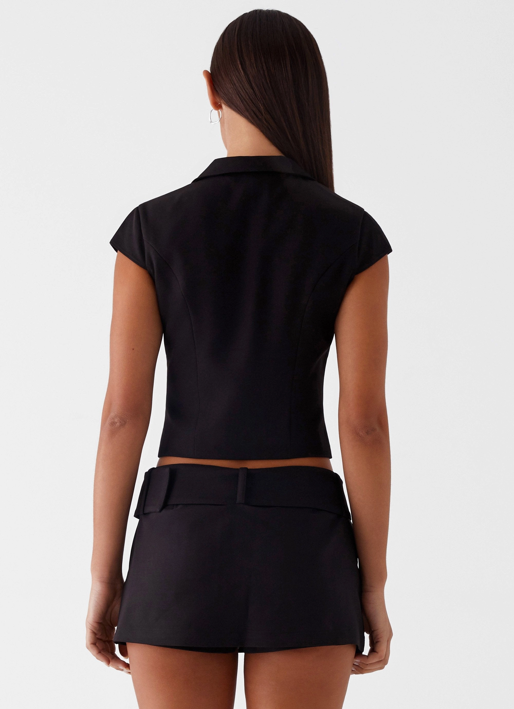 Eadie Tie Front Top - Black Office Wear